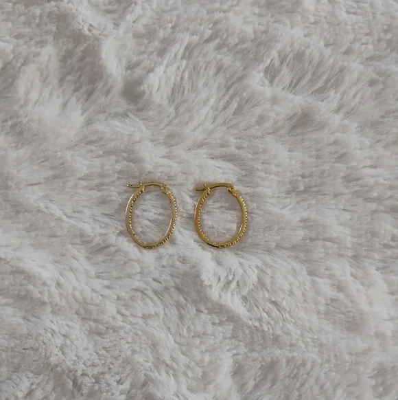 Gold Tone Inside Out Rhinestone Hoop Earrings - Picture 4 of 4